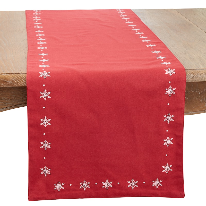 Frosty Flurries Embroidered Table Runner - Red - 16" x 72"