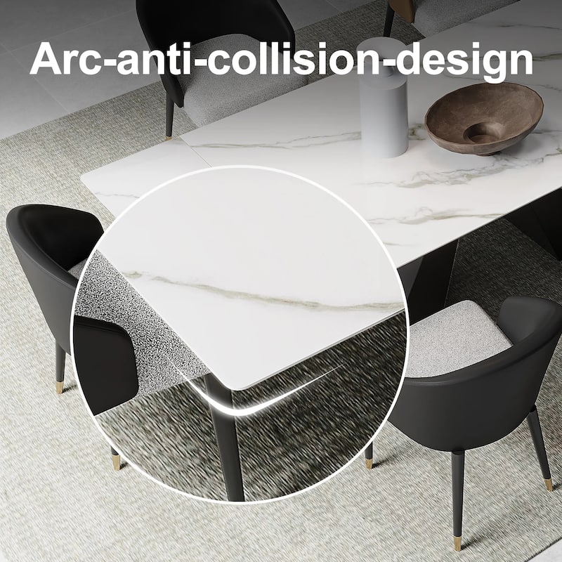 63'' to 94.5” Extendable Dining Table For 8-10 with Sintered Stone Table top and Metal Base - 94.48"