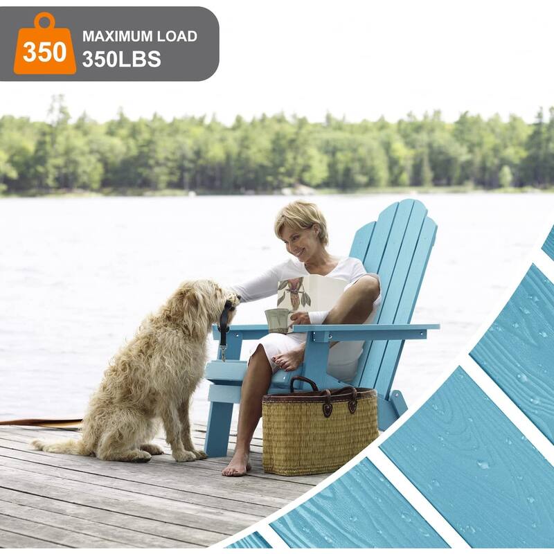 WINSOON 3-Piece All Weather HIPS Outdoor Folding Adirondack Chairs and Table Set