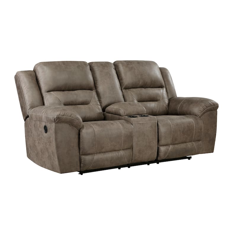 Henry 81 Inch Dual Manual Recliner Loveseat Brown Microfiber, Solid Wood