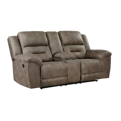 Henry 81 Inch Dual Manual Recliner Loveseat Brown Microfiber, Solid Wood