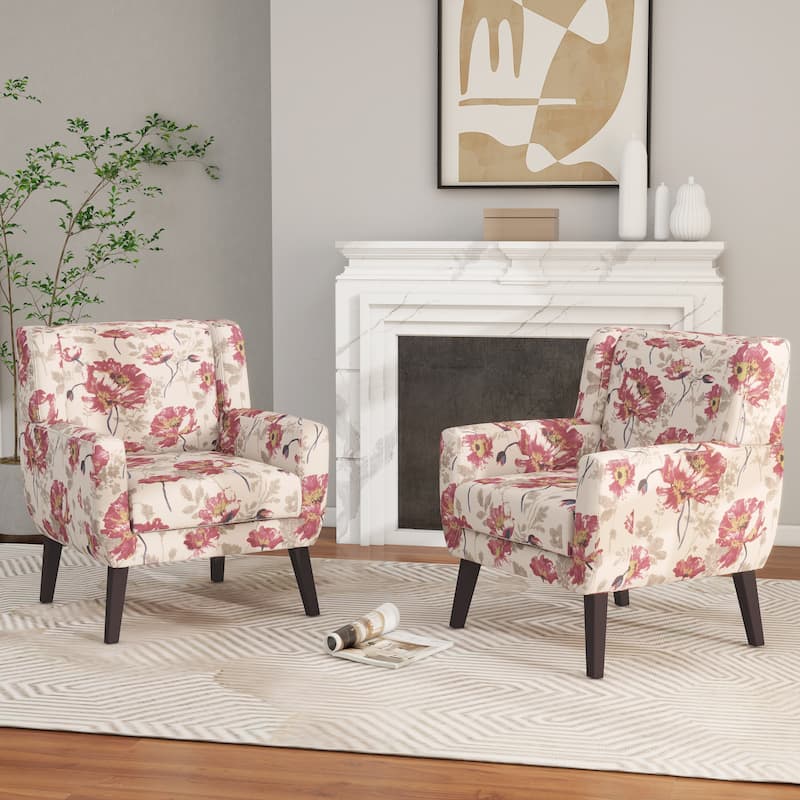 Modern Upholstered Faux Leather Tufted Armchair Linen Accent Chairs - Set of 2 Chairs - Pattern White/Linen
