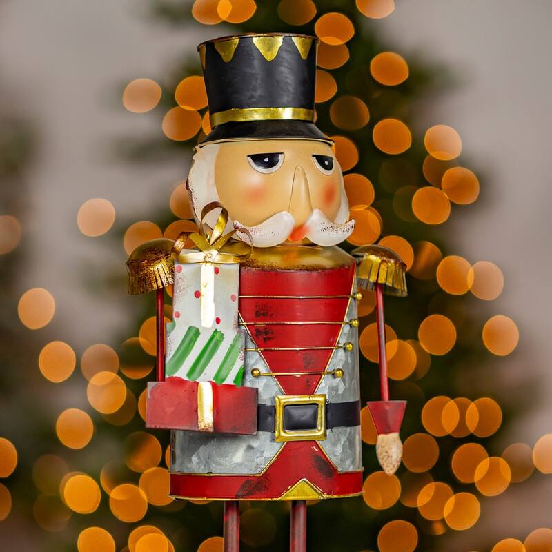 Tall Metal Nutcracker and Santa Figurines - Iron - RedandSilver Gifts