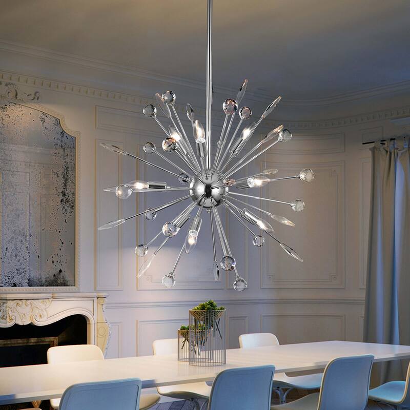 9/12-Light Modern Sputnik Sphere Starburst Crystal Chandelier Semi-Sphere Globe Pendant Light - 9-Lights - Chrome