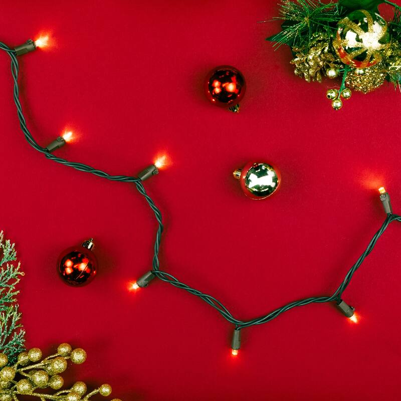 LED Wide Angle Christmas Lights - Warm White - 16.25' Brown Wire - 50ct