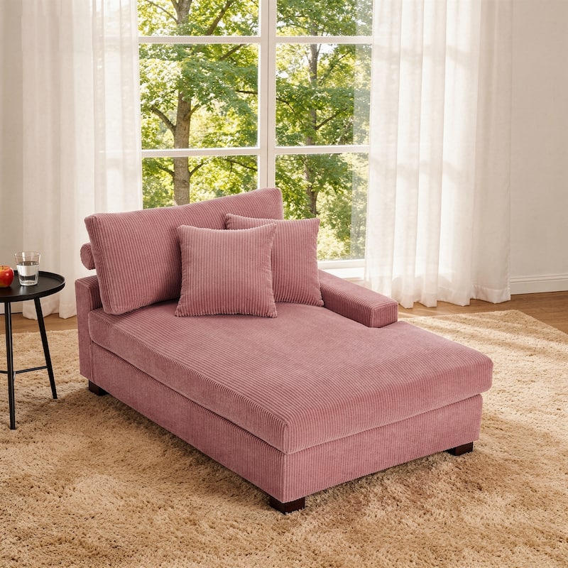 Modern Corduroy Indoor Chaise Lounge Couch with Pillows