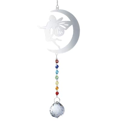 Stainless Steel Fairy & Hanging Crystal Suncatcher - 4.250 x 4.100 x 1.480