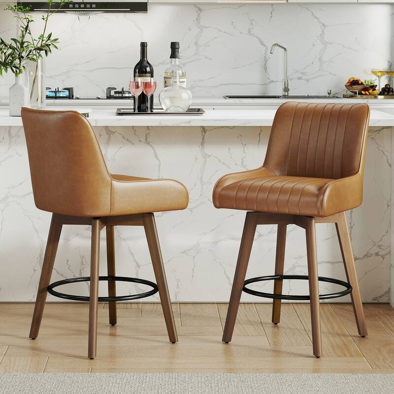 26" Upholstered Counter Height Swivel Bar Stool with Solid Wood Legs - 38.8"H x 20.5"W x 21.7"D