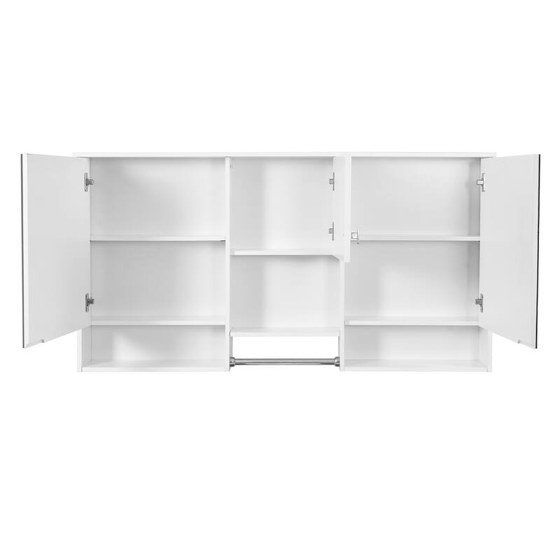 55" Wall-Mount 3-in-1 Mirror Cabinet with Adjustable Shelf, Soft-Closing Hinges, High-Quality MDF, for Bathroom Vanity