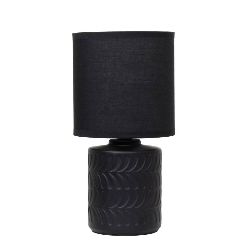 Floral Textured Ceramic Table Lamp with Drum Shade - 10" - Black