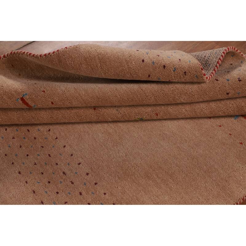 Tribal Gabbeh Oriental Area Rug Hand-Knotted Beige Wool Carpet - 5'2" x 8'2"