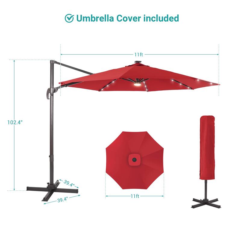 BONOSUKI 11FT LED Cantilever Patio Umbrella Angle Adjustment