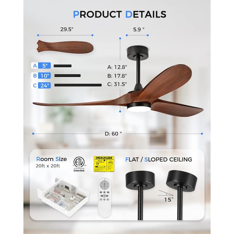 52"or 62" Diammable Ceiling Fan with Light,DC Motor and Remote