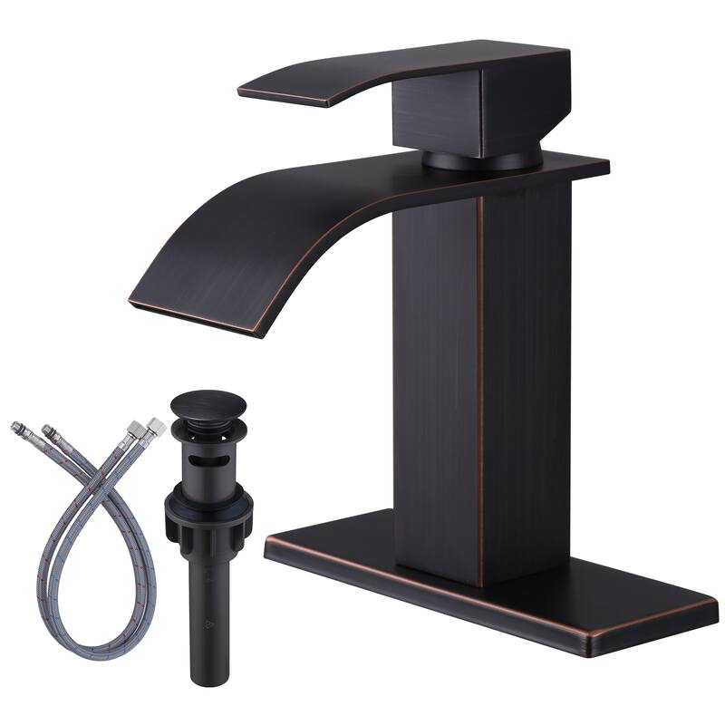 WOWOW Single Handle Waterfall Bathroom Faucet with Pop-Up Drain - Oil Rubbed Bronze