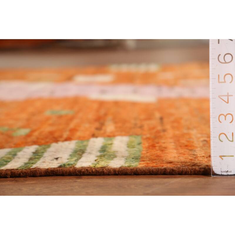 Orange Moroccan Area Rug Hand-Knotted Oriental Wool Carpet - 6'7" x 9'9"