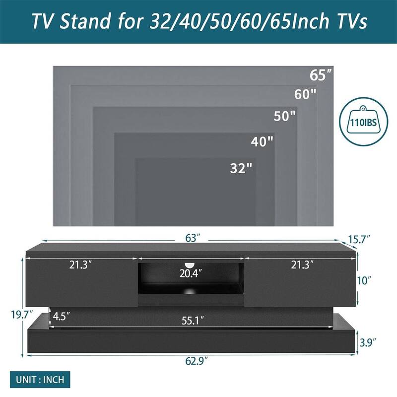 Modern TV Stand with LED Lights and High Gloss Front