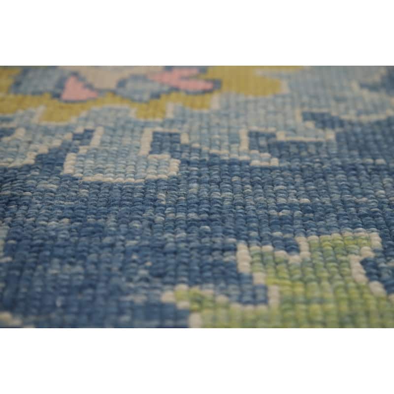 Hand Knotted Oriental 100% Wool Carpet Transitional All-Over Navy Blue & Blues Oushak Area Rug - 11' 10'' X 9' 5''