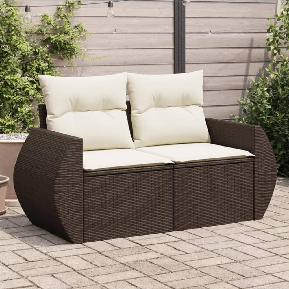vidaXL Patio Sofa with Cushions 2-Seater Loveseat Modular Couch Poly Rattan - 24.4 x 55.9 x 27.2 in