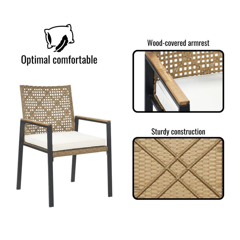 5 Piece Patio Dining Furniture Set, All Weather Outdoor Steel Dining Table and Chair with Umbrella Hole and Rattan Backrest