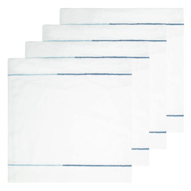 Caravan Embroidery Napkins - Set of 4 - White/Blue - Set of 4