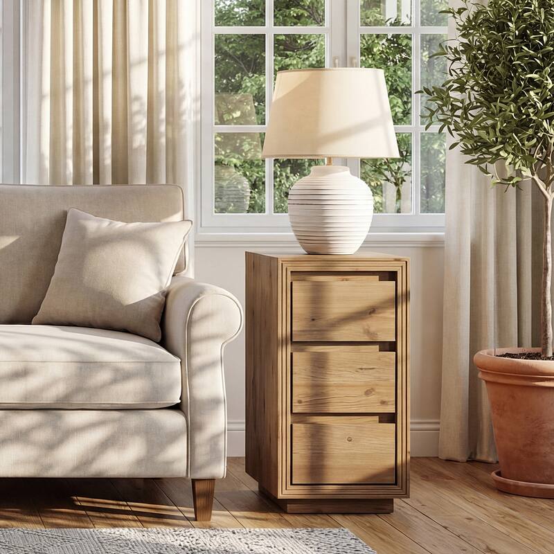 Solid Wood End Table with 3 Drawers, 23.62" H, No Assembly