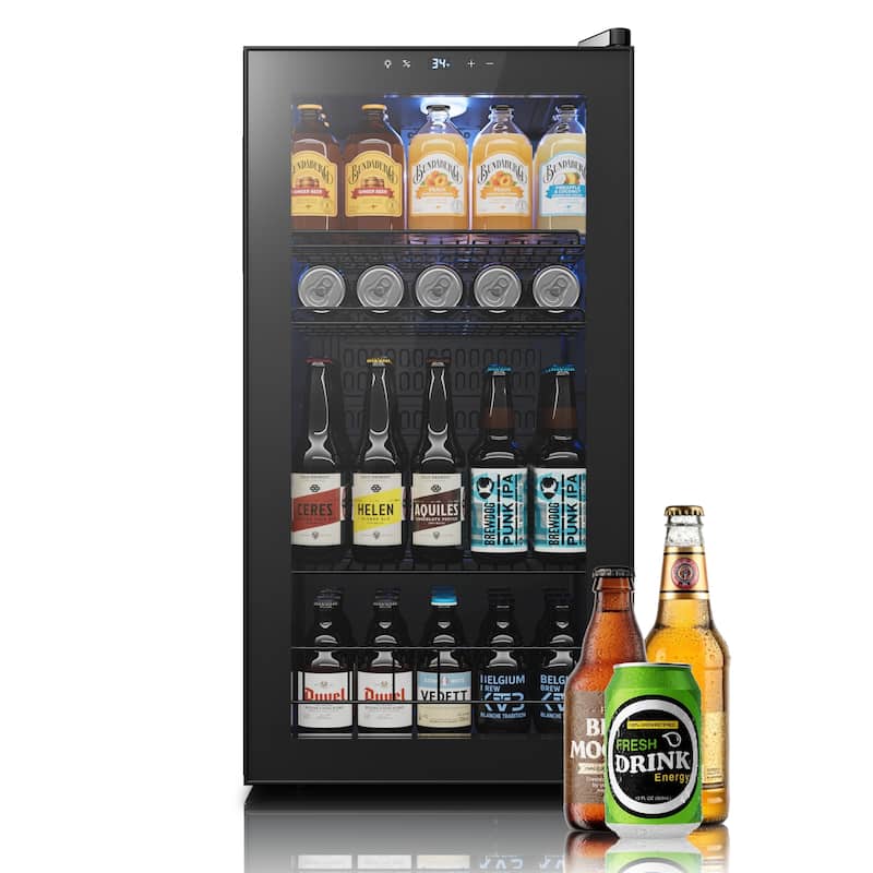95 cans Beverage Cooler, Mini Fridge with Adjustable Shelves