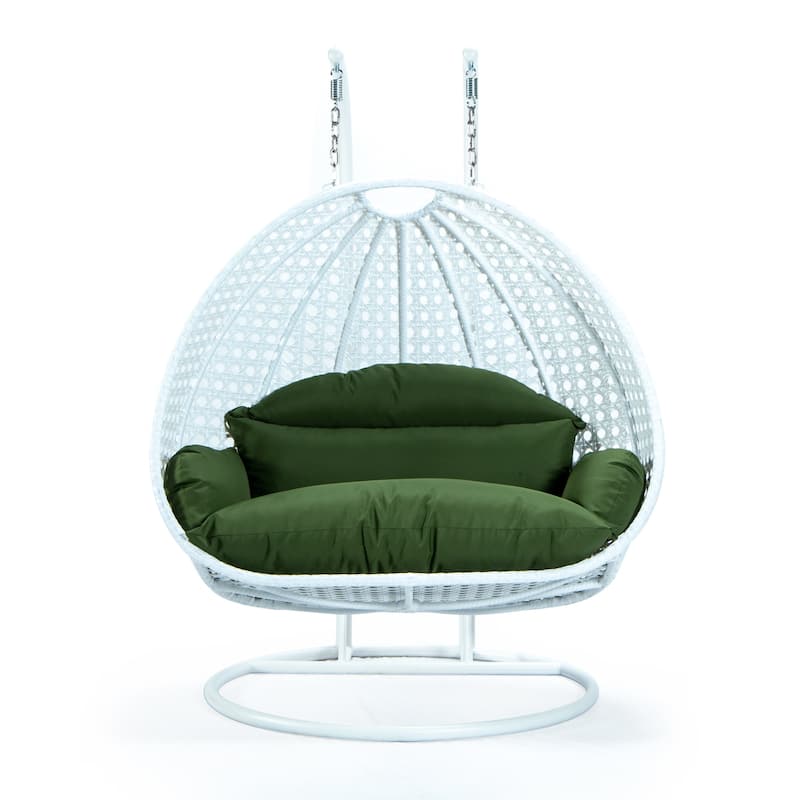 57 in. W Green Cushion in Aluminum Frame Outdoor Porch Swing with CushionGuard and Stand
