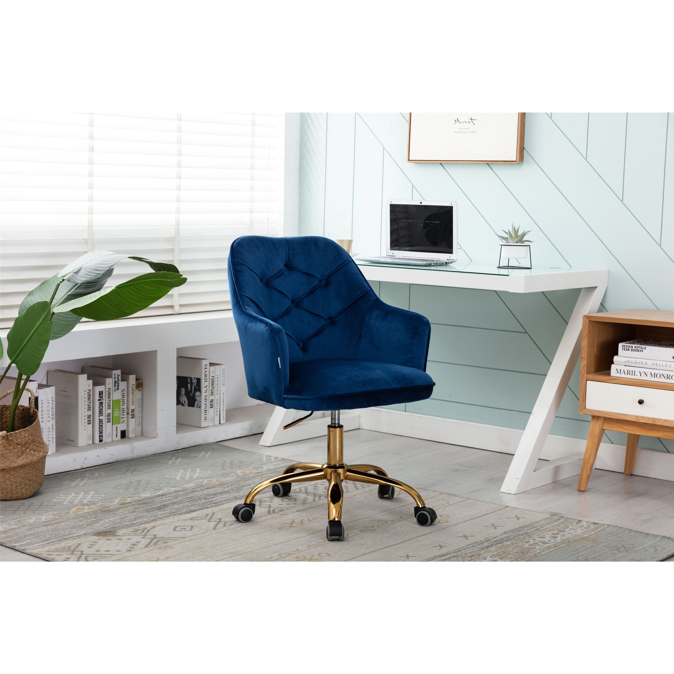 Swivel Accent Office Chair Navy Velvet Lift Arm Chairs Lounge Chair Bed Bath & Beyond 39646170