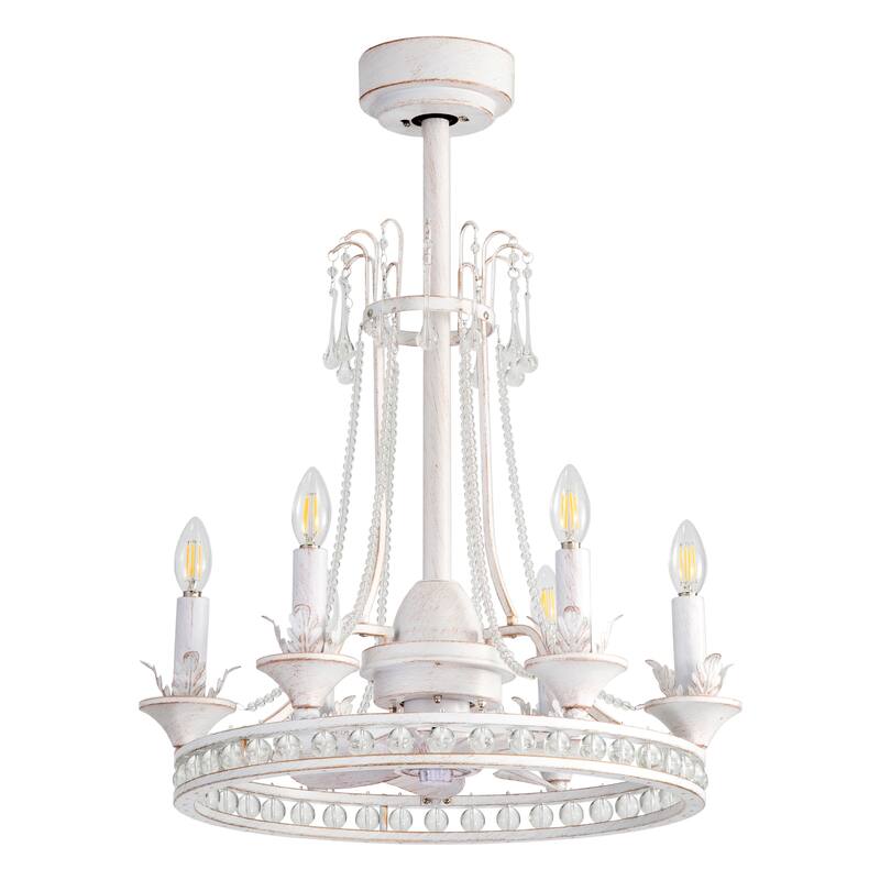22-Inch Distressed White 7-Blade Crystal Chandelier Ceiling Fan with Light and Remote
