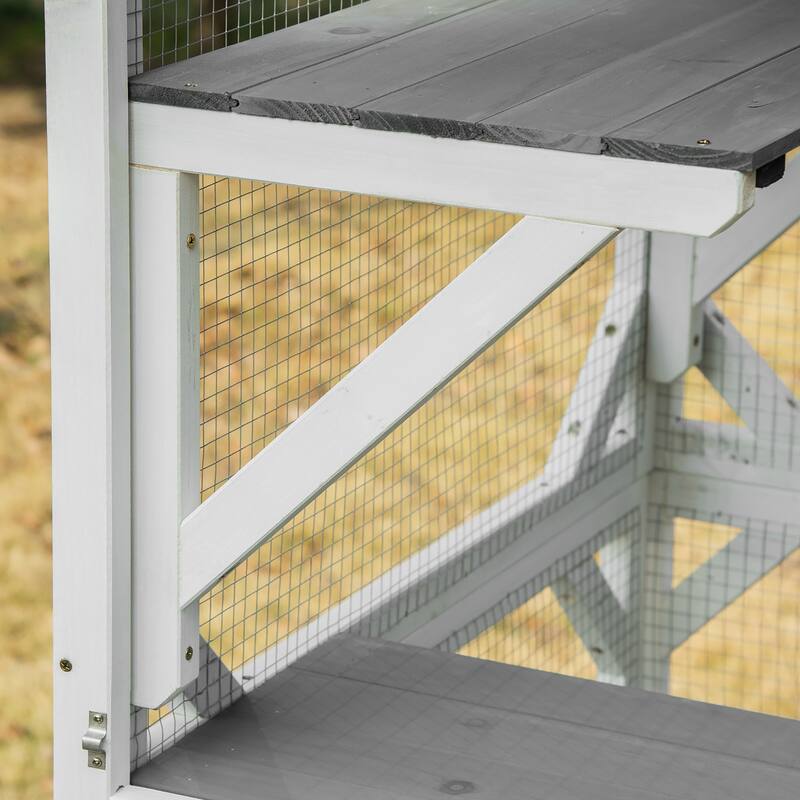 PawHut Wooden Catio with Waterproof Roof, Large Cat House with High-Up Resting Box, Indoor & Outdoor Cat Enclosure with Wheels