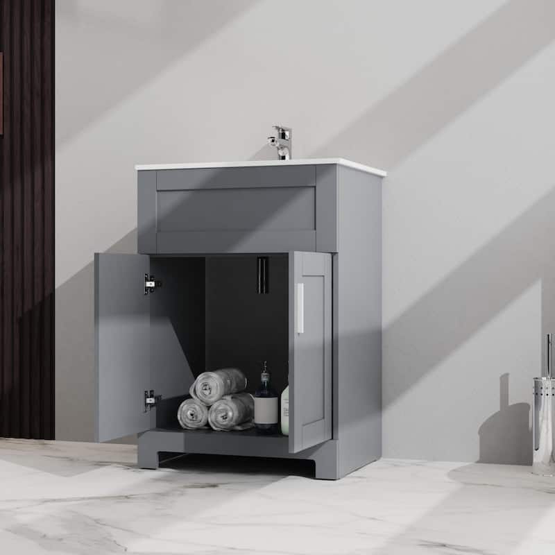 24" Bathroom Sink Vanity Laundry Utility Cabinet - Grey