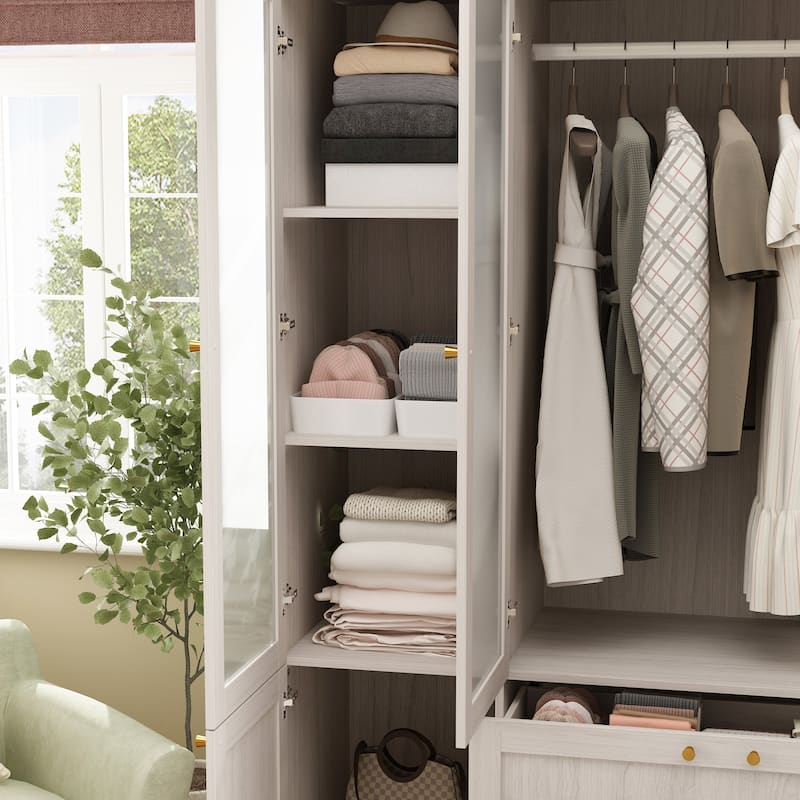 Modular Modern Glass Door Wardrobe:Storage Closet Solution Armoire