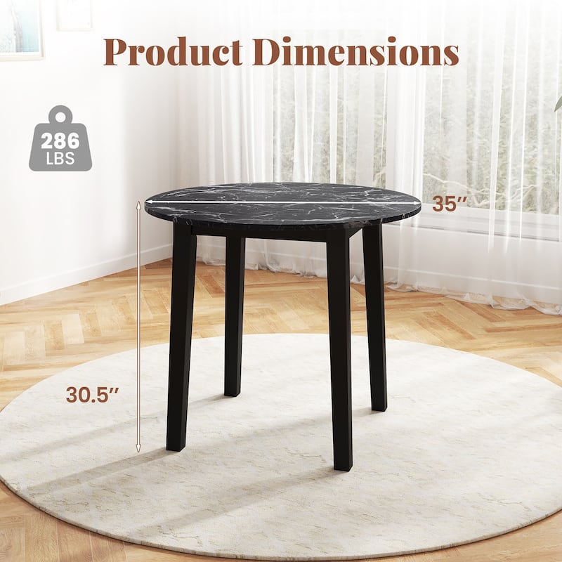 Gymax 35'' Kitchen Table Round Dining Table w/ Marble-textured Veneer