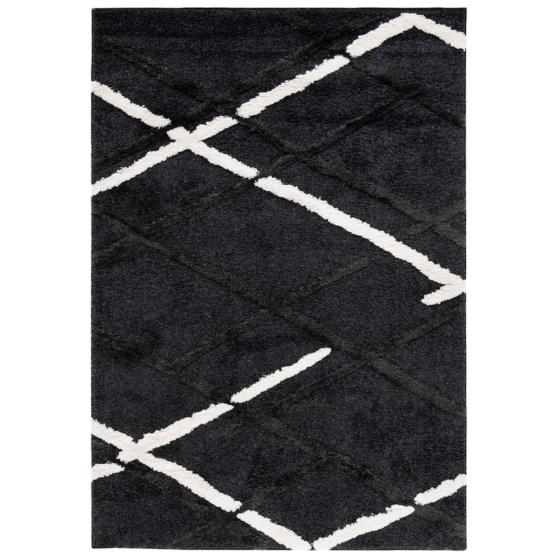 SAFAVIEH Hi-Lo Shag Inka Modern 1.6-inch Thick Rug - 8' x 10' - Charcoal/Ivory