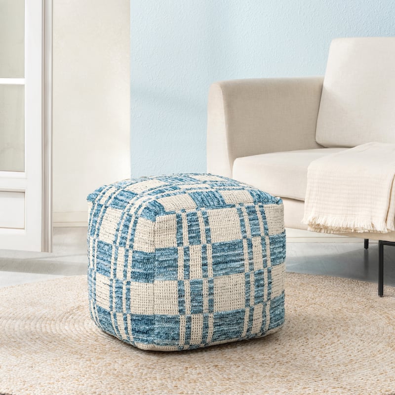 Jani 20-inch Ottoman Pouf - Handcrafted Handmade Ottoman for Seating, Footrest, Home Decor for Living Room, Bedroom - Blue