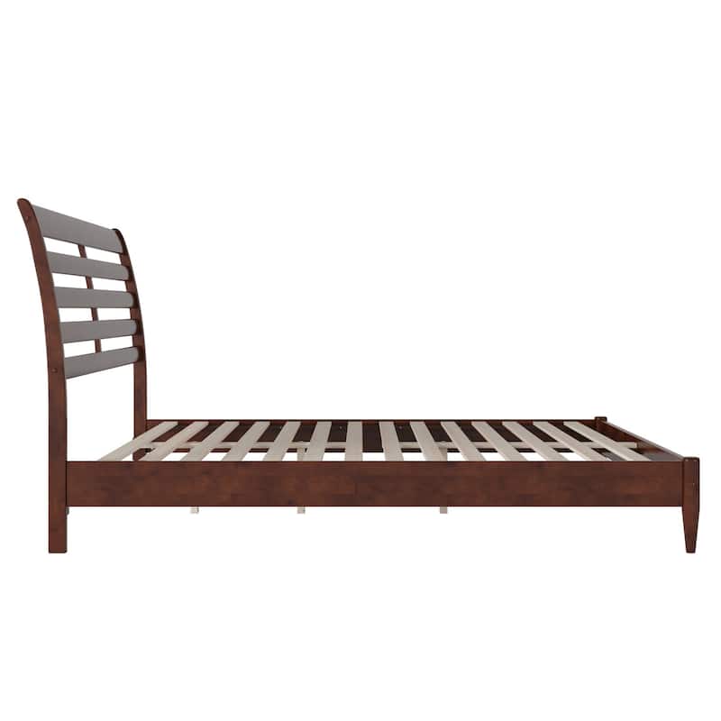 King Size Wood Platform Bed - Low Profile Modern Bed Frame Walnut Finish