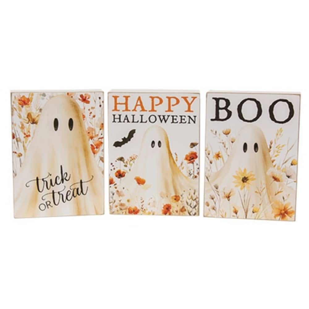 Rustic Fall Ghost Box Sign with Wildflowers 3 Asstd.