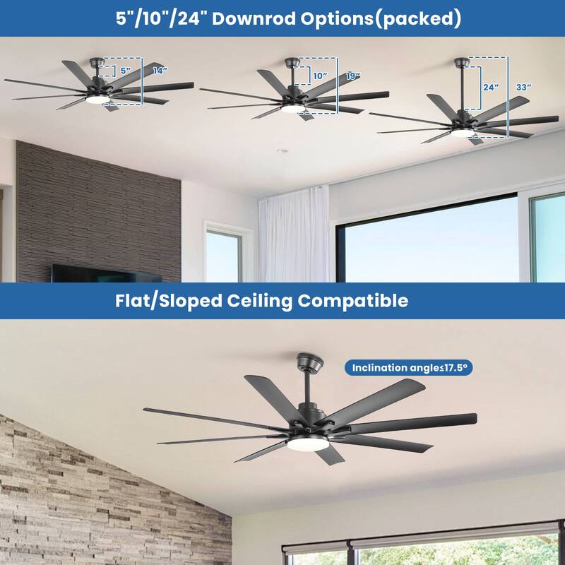66" Large Smart Windmill Ceiling Fan with Light, Remote/APP Control, Dimmable LED Included
