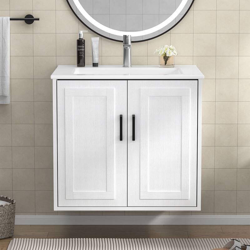 Anmytek 24'' Floating Bathroom Vanity Sink Combo Wall Mounted Cabinet with Soft Close Door