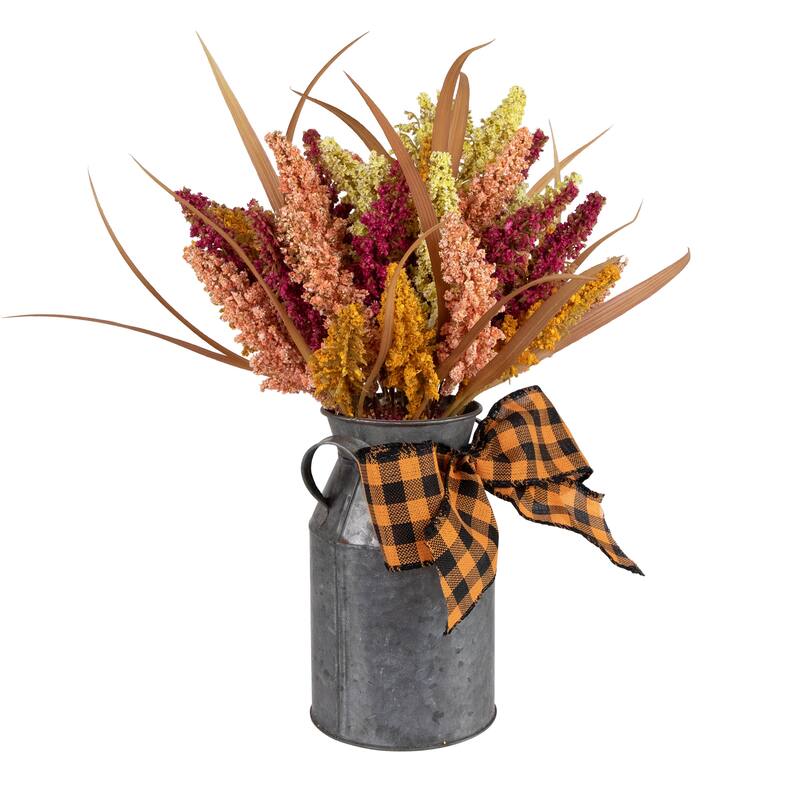 18" Autumn Harvest Tabletop Canister Decor Artificial Fall Foliage