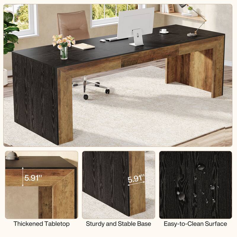 78.7" Long Computer Desk, Wood Executive Workstation, Home Office Writing Gaming Table Accent Desk