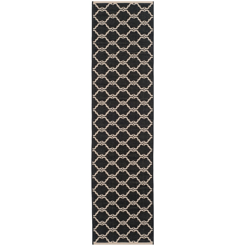 SAFAVIEH Courtyard Charleen Indoor/ Outdoor Waterproof Patio Backyard Rug - 2'3" x 8' Runner - Black/Beige