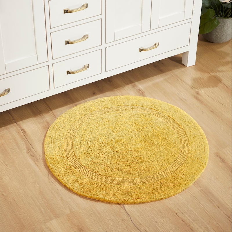 Better Trends Bath Rugs 100% Cotton Reversible Highly Water Absorbent Bathroom Rug for Shower, Sink, Bath Mats - Lux Collection - 30" Round - Yellow