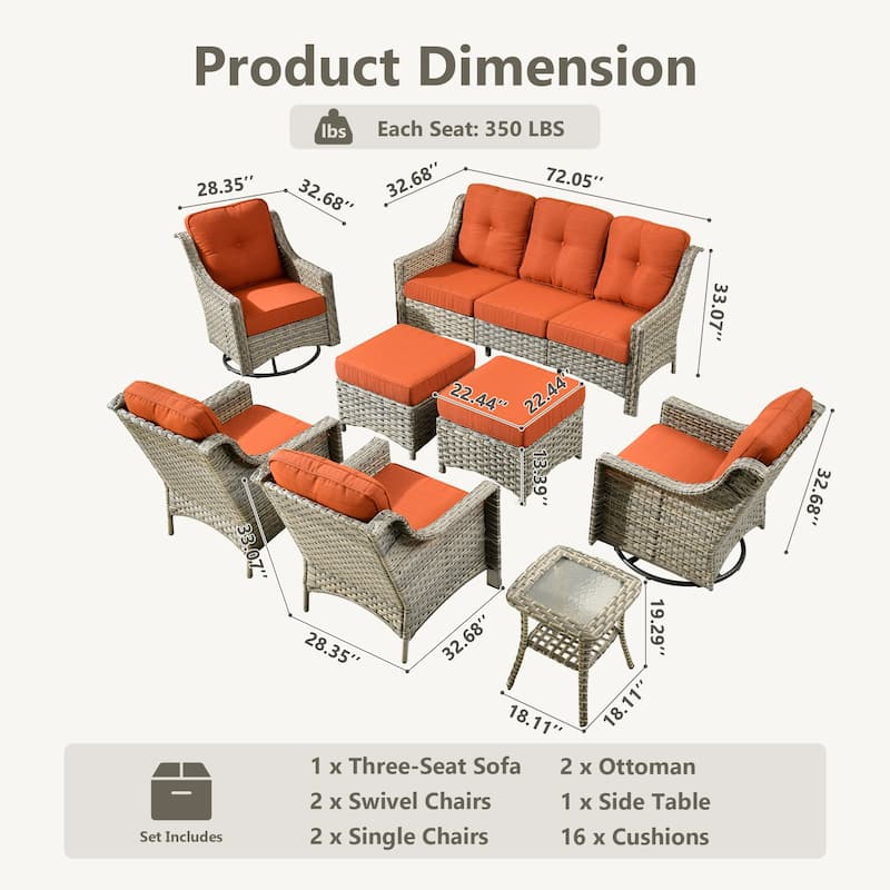 XIZZI 8-piece Patio Furniture Set Wicker Outdoor Seating Swivel Chairs