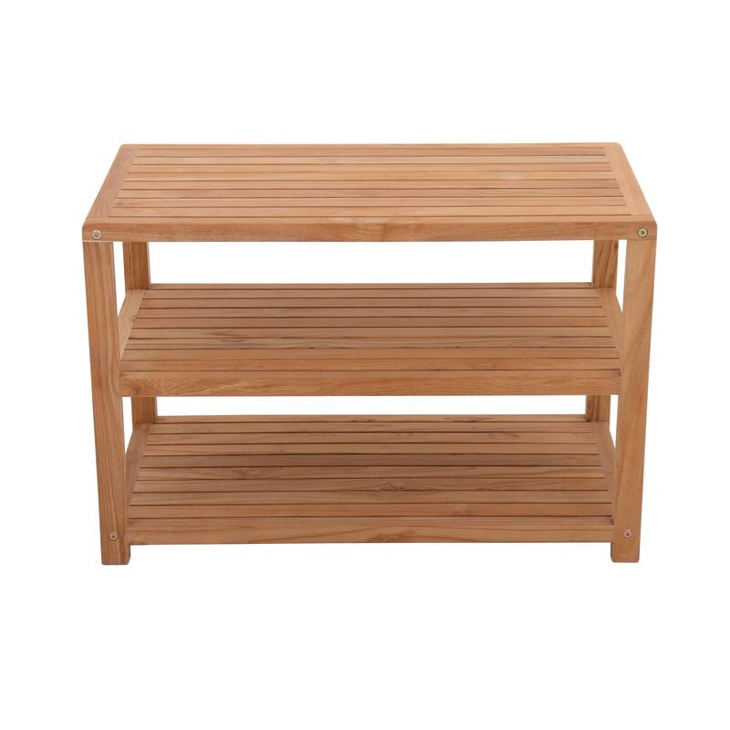Nordic Style Natural Teak Shower and Bath Bench with Shelves 28" - 28" x 14" x19"