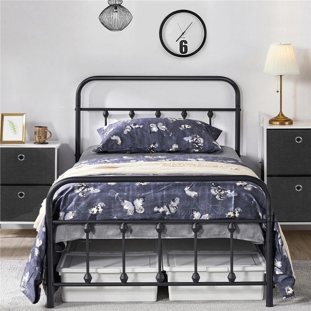Metal Bed Frame Mattress Foundation Storage High Headboard Twin XL