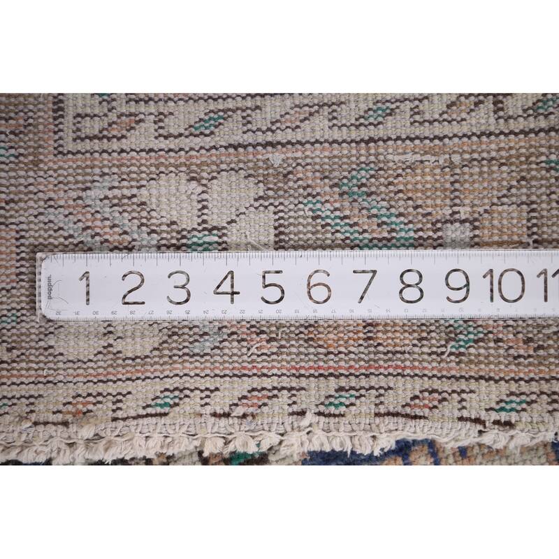 Beige Geometric Bakhtiari Vintage Persian Rug Handmade Wool Carpet - 4'10" x 9'9"