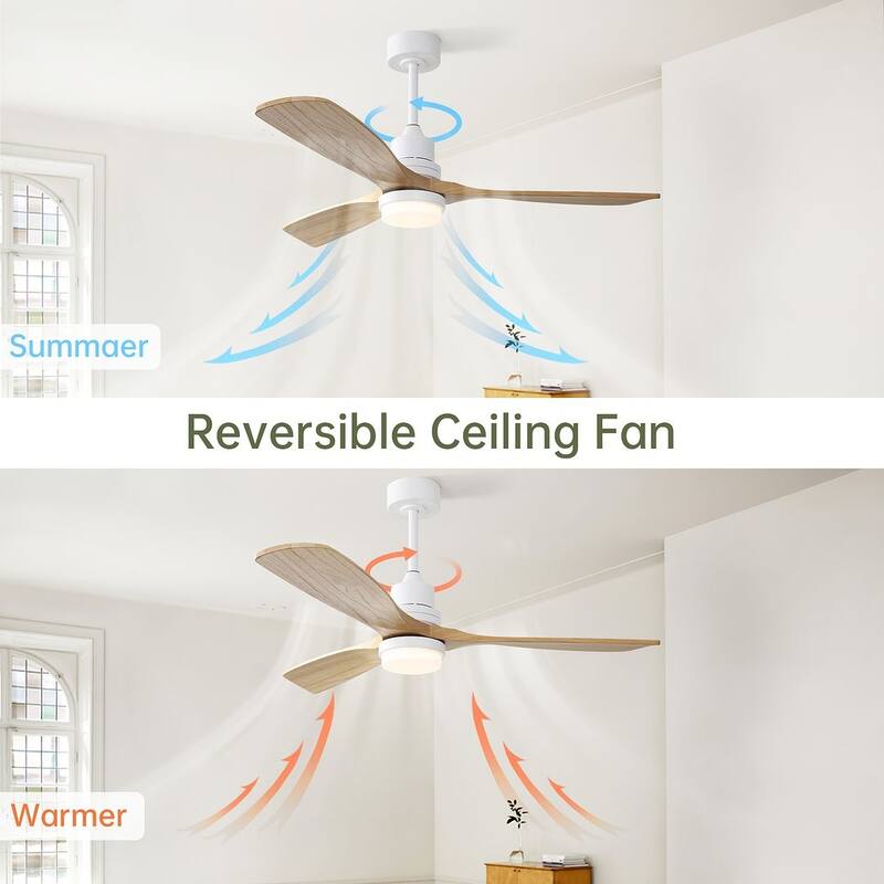 52 "W Farmhouse 6-Speed Adjustable Solid Wood Ceiling Fan Light with Remote Control