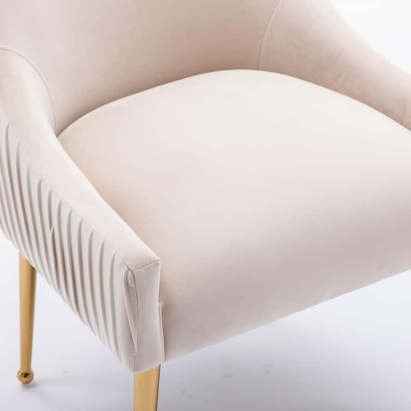 SEYNAR Modern Glam Boucle Pleated Velvet Dining Chair or Vanity Chair Set of 4 with Rear Handle