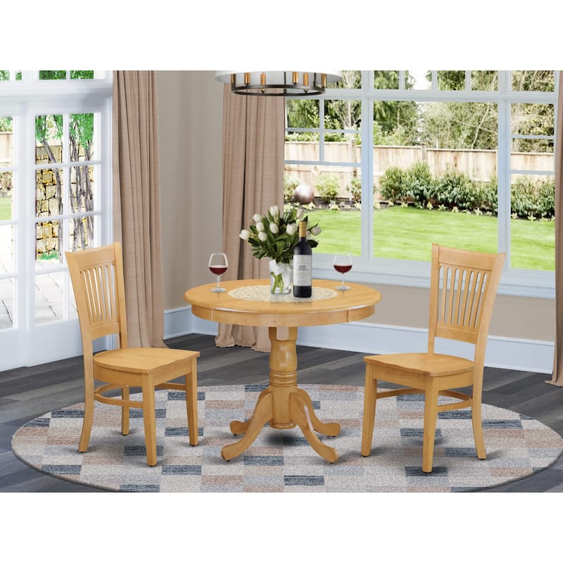 East West Furniture 3 PC Kitchen Table Set Contains a Round Dining Room Table and 2 Kitchen Chairs, Oak( SEAT TYPE OPTION)